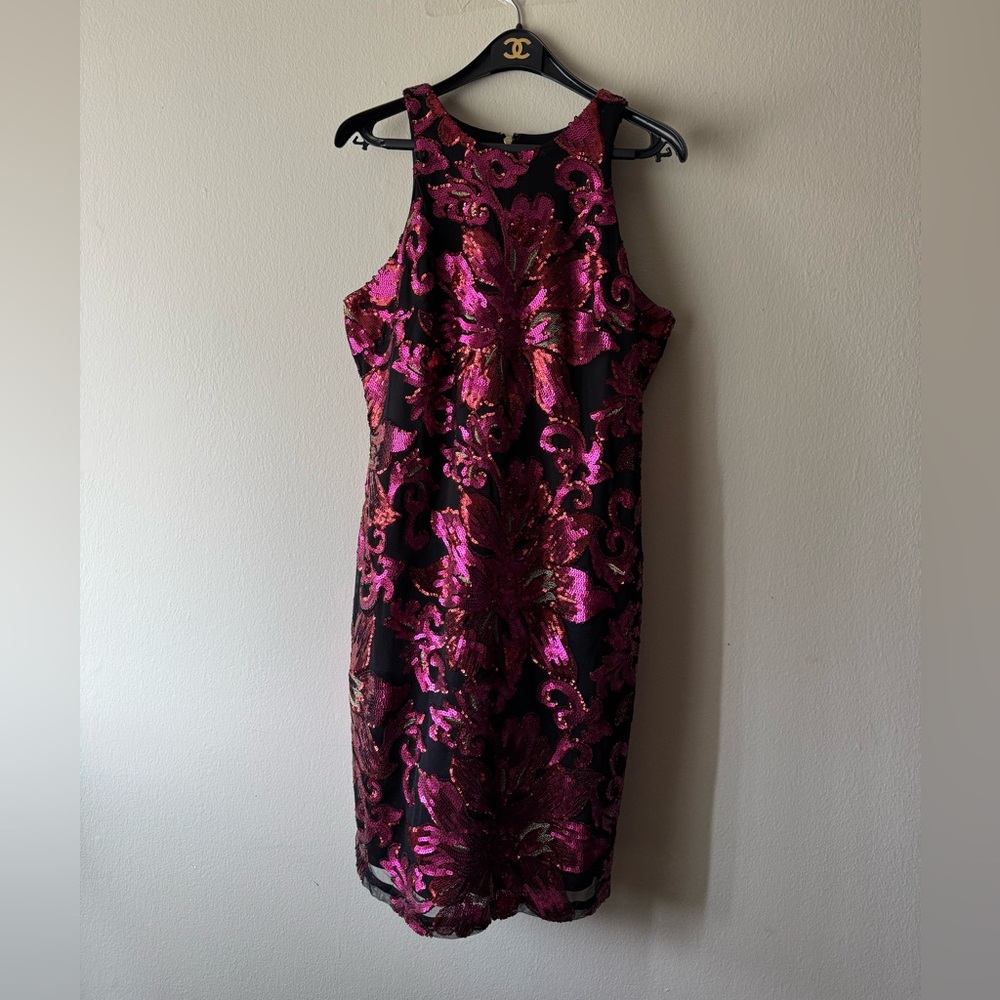 90s rare Cache Pink Halter Sheath Cocktail Dress